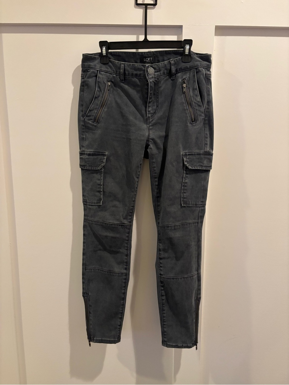 LOFT Charcoal Cargo Jogger Pants with Zip Details